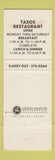 Matchbook Cover - Tasos Restaurant Charlotte NC