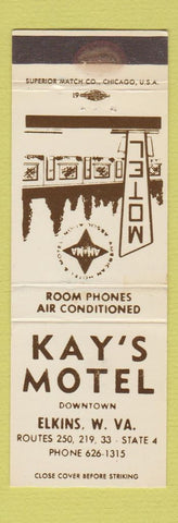 Matchbook Cover - Kay's Motel Elkins WV WEAR