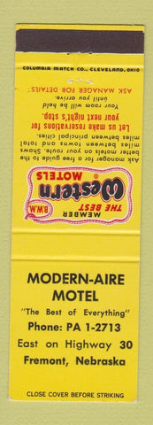 Matchbook Cover - Modern Aire Motel Fremont NE Best Western