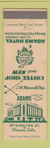 Matchbook Cover - Adams Hotel Denver Colorado WEAR