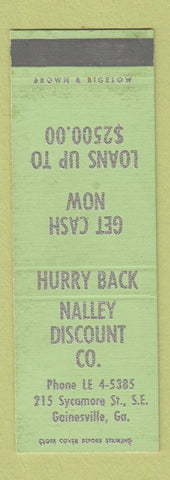 Matchbook Cover - Nalley Discount Company Loans Gainesville GA SAMPLE WEAR