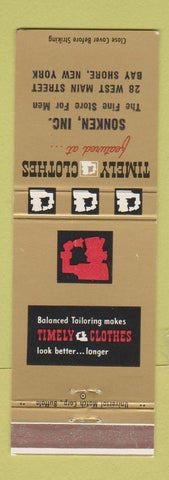 Matchbook Cover - Timely Men's Clothes Sonnken Bay Shore NY