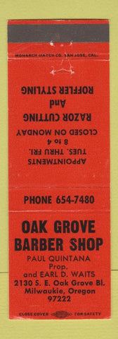 Matchbook Cover - Oak Grove Barber Shop Milwaukie OR