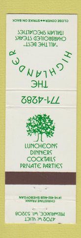 Matchbook Cover - The Highlander Milwaukee WI restaurant