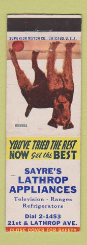 Matchbook Cover - Sayre's Lathrop Appliances PA? Terrier Dog