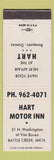 Matchbook Cover - Hart Motor Inn Battle Creek MI