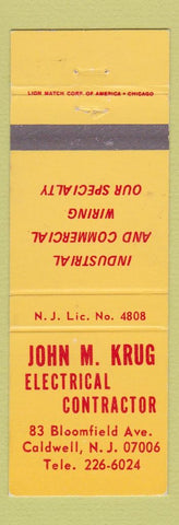 Matchbook Cover - John M Krug Electrical Contractor Caldwell NJ