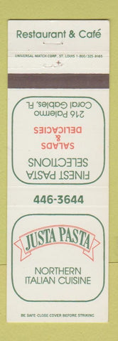 Matchbook Cover - Justa Pasta Italian Coral Gables FL