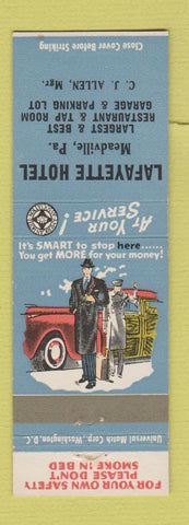 Matchbook Cover - Lafayette Hotel Meadville PA