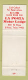 Matchbook Cover - La Posta Motor Lodge El Paso TX WEAR