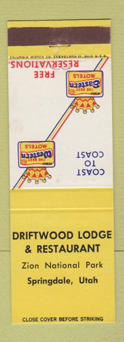 Matchbook Cover - Driftwood Lodge Restaurant Springdale UT Best Western