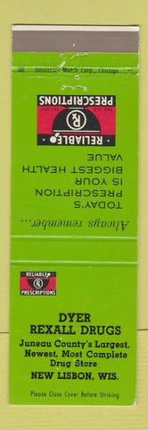 Matchbook Cover - Dyer Rexall Drug Store New Lisbon WI