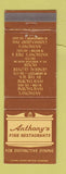 Matchbook Cover - Anthony's Restaurants Swampscott Lynn Boston Yarmouthport MA
