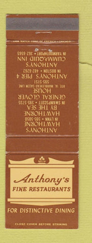 Matchbook Cover - Anthony's Restaurants Swampscott Lynn Boston Yarmouthport MA