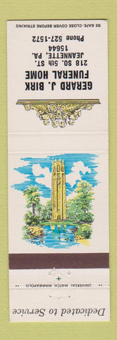 Matchbook Cover - Gerard J Birk Funeral Home Jeannette PA