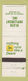 Matchbook Cover - John Deere Tractors Kleen Implement Franklin NE