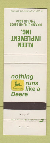 Matchbook Cover - John Deere Tractors Kleen Implement Franklin NE