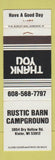 Matchbook Cover - Rustic Barn Campground Kieler WI