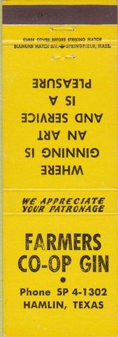 Matchbook Cover - Farmers COOP Gin Hamlin TX cotton
