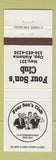 Matchbook Cover - Four Son's Club Opp AL