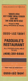Matchbook Cover - Pasquale's Restaurant San Jose CA