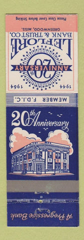 Matchbook Cover - Leflore Bank and Trust Greenwood MS 1964