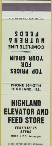 Matchbook Cover - Highland Elevator Feed IL Nutrena