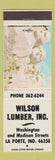 Matchbook Cover - Wilson Lumber La Porte IN