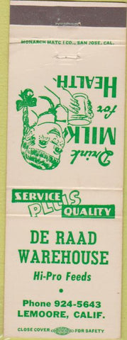 Matchbook Cover - De Raad Warehouse Feeds Lemoore CA milk