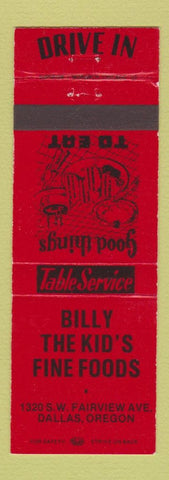 Matchbook Cover - Billy the Kid's Fine Foods Dallas OR