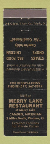 Matchbook Cover - Merry Lake Restaurant Camden MI