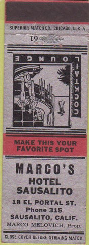Matchbook Cover - Marco's Hotel Sausalito CA