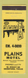 Matchbook Cover - Plains Motel Hereford TX
