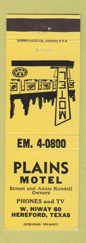 Matchbook Cover - Plains Motel Hereford TX