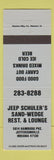 Matchbook Cover - Jeep Schuler's Sand Wedge Restaurant Lounge Jeffersonville IN
