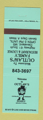 Matchbook Cover - Outlaw's Family Restaurant Cleveland MS