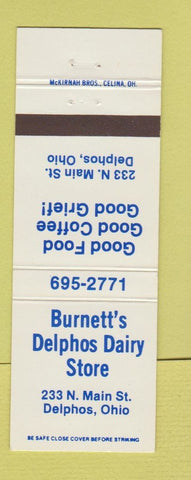 Matchbook Cover - Burnett's Delphos Dairy Store OH