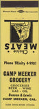 Matchbook Cover - Camp Meeker Grocery gas oil CA yellow