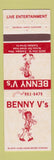 Matchbook Cover - Benny V's Restaurant Eastlake OH