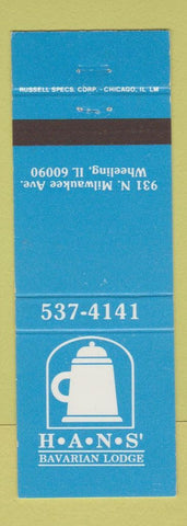 Matchbook Cover - Hans Bavarian Lodge Wheeling IL