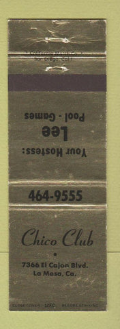 Matchbook Cover - Chico Club La Mesa CA