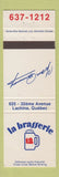 Matchbook Cover - LA Brasserie 12 Lachine QC WEAR