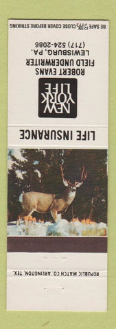 Matchbook Cover - New York Life Insurance Robert Evans Lewisburg PA