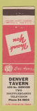 Matchbook Cover - Denver Tavern Shuffleboard NO TOWN