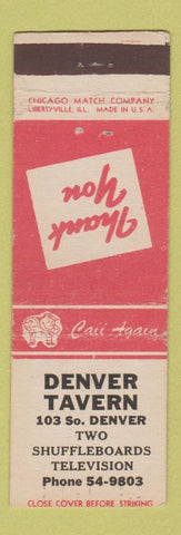 Matchbook Cover - Denver Tavern Shuffleboard NO TOWN
