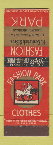 Matchbook Cover - Fashion Park Men's Clothes Kositcheck Bros Lansing MI