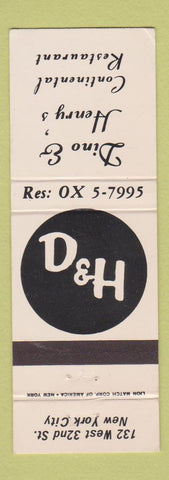 Matchbook Cover - Dino & Henry's Restaurant New York City WEAR