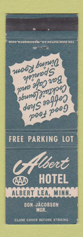 Matchbook Cover - Albert Hotel Albert Lea MN