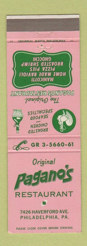 Matchbook Cover - Pagano's Restaurant Philadelphia PA