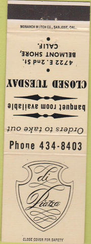 Matchbook Cover - Italian food Pizza Belmont Shore CA